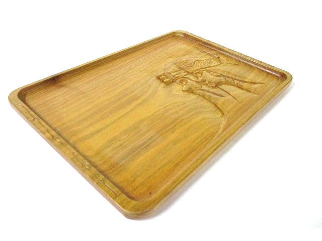 お盆 アイヌ夫婦彫り クルミ [トミヤ郷土民芸]