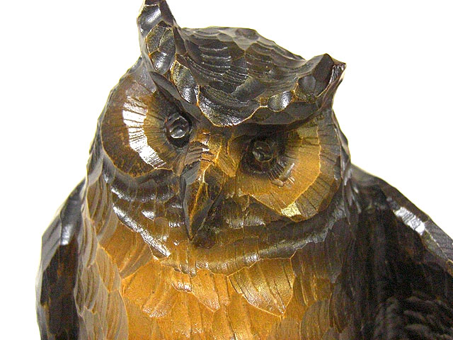 旭川トミヤ郷土民芸 木彫り 蝦夷シマフクロウ「つがい」