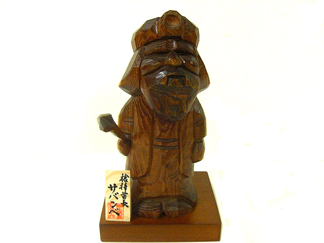 槍を持つ黒色木製彫刻像 約37cm 槍を持つ黒色木製彫刻像 約37cm